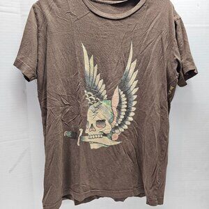 Don Ed Hardy T Tee Shirt Brown Made in USA Skull Sword Angel Christian Audigier